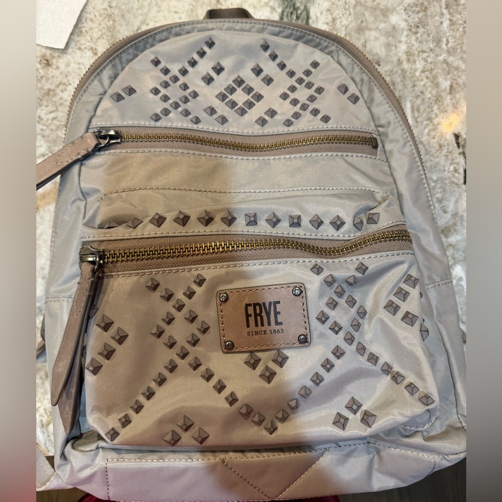 Frye grey nylon backpack (large) with studs